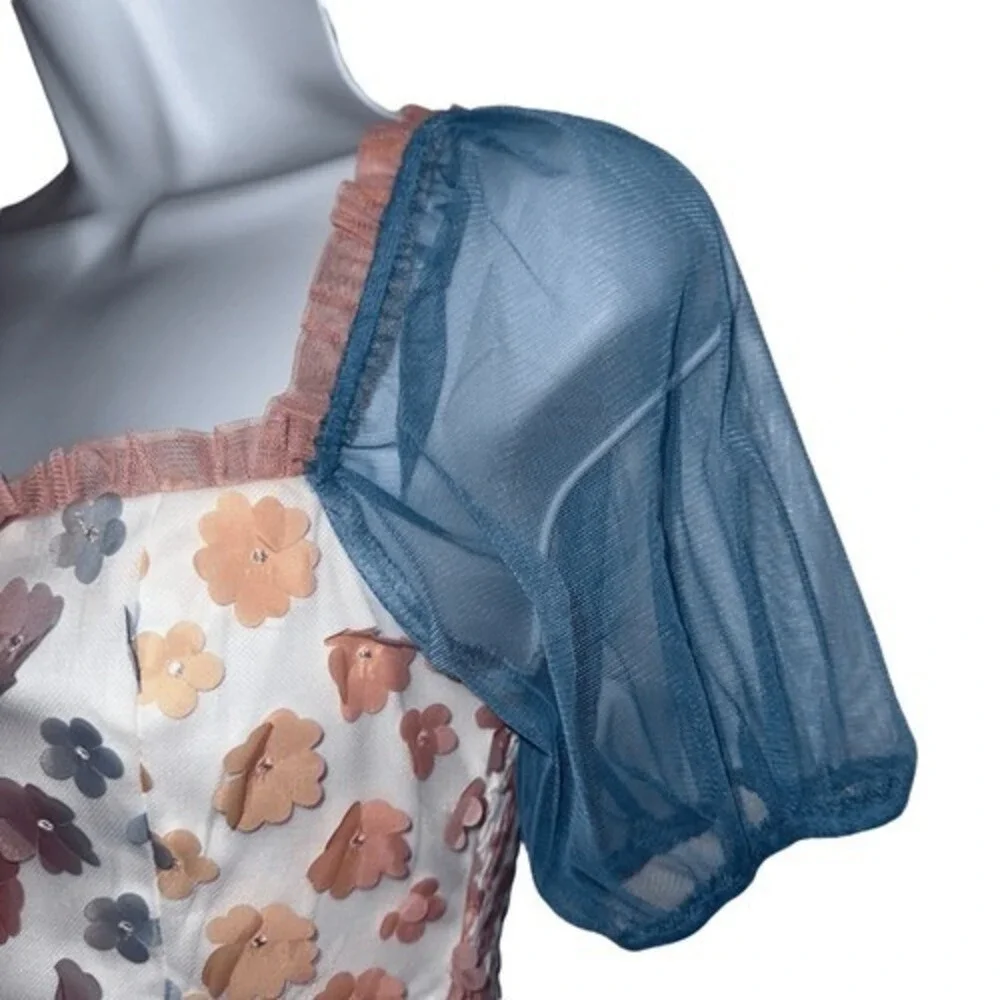 STORIA Mesh Tinkerbell‎ Crop Top Daisy Appliques NWOT Size Small - Picture 5 of 9